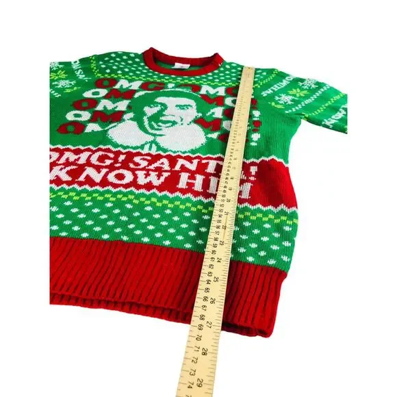Party Ugly Knit Christmas Holiday Santa Pullover Sweater Green Red Medium - Picture 3 of 6
